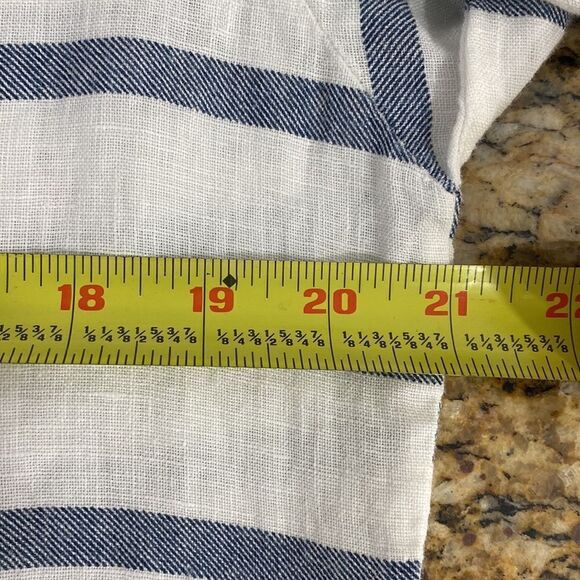 Viola Borghi Linen Blue White Stripes Button Up Tunic Blouse Size S - Picture 7 of 8